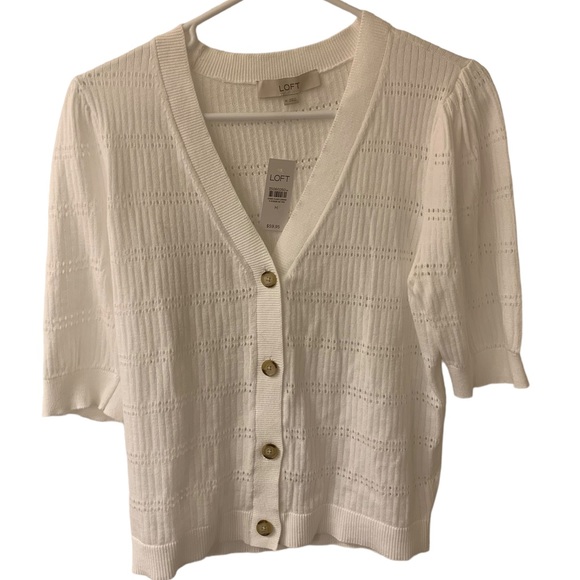 LOFT Sweaters - NWT Loft white open knit Cardigan Medium